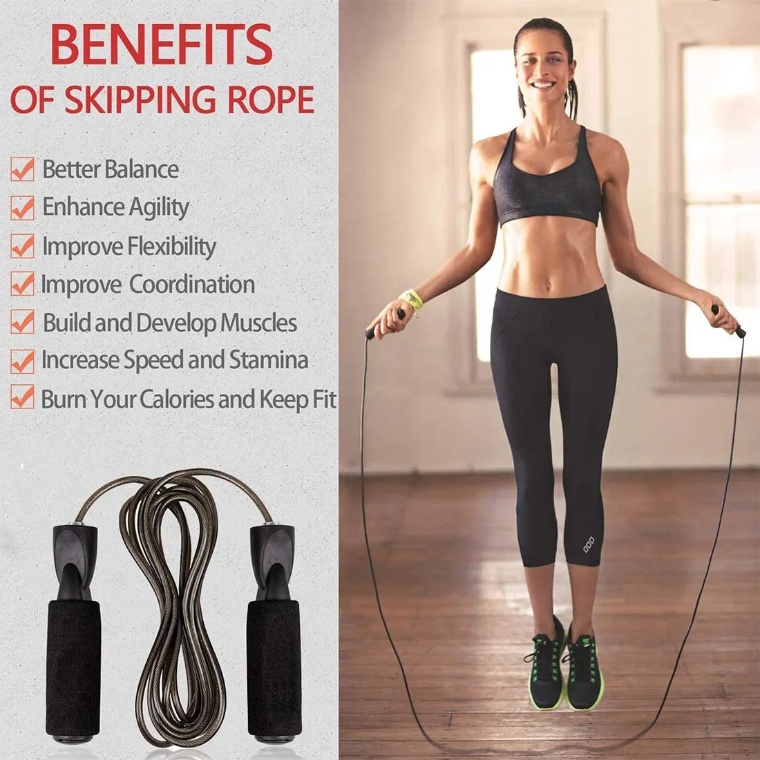 Adjustable Length Jump Rope Speed Skipping Workout Fitness Kids Adults Sport Portable Exercise Training Equipment